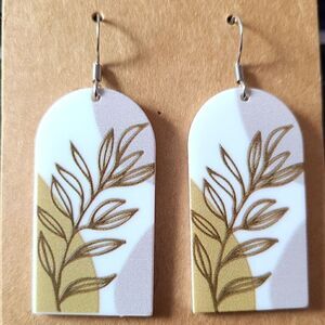 Abstract Plant Print Dangle Earrings on Surgical Steel Hooks